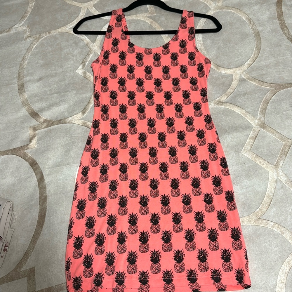 Neon pink pineapple printed bodycon dress